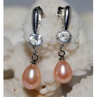 Stunning 8mm cultured freshwater pearl & diamond simulant drop earrings